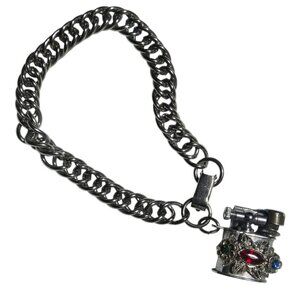 Vintage Bracelet Miniature Lighter Charm With Jeweled Embellishments